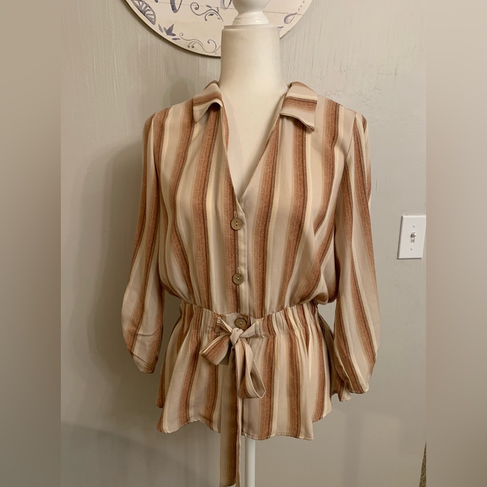 Sweet Rain Beige and Brown Striped Blouse